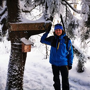 Lenka CHovanečková na vrcholu Malý Smrk (14.2.2021 14:45)